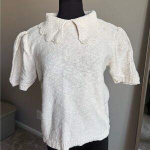 Universal Thread Cream Scalloped Collar Short Sleeve Knit Top